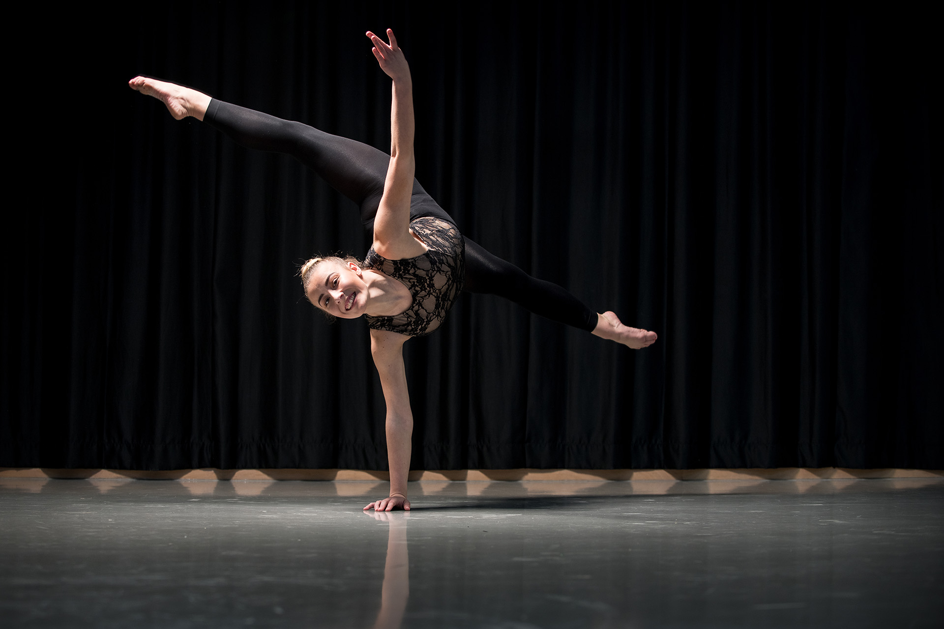 Performing Arts student dancing in a studio.