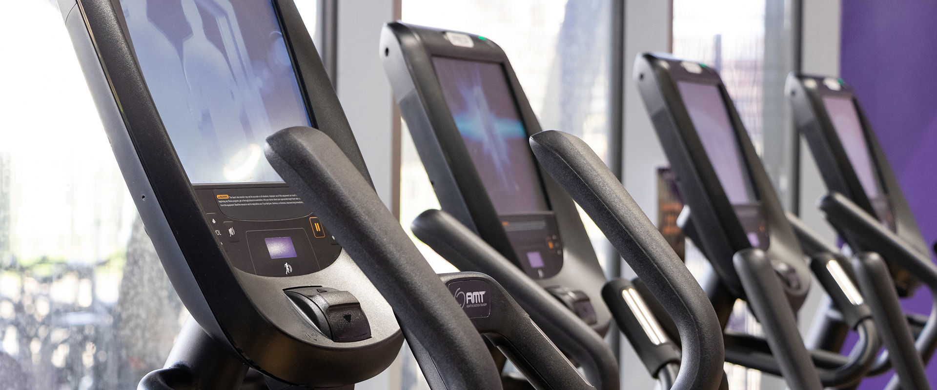 Close up of the cross trainer exercise machines at the Club gym.